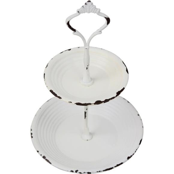 Small 2 Tier Worn White Metal Tray, Rustic Farmhouse Decor, Tiered Jewelry Tray - Picture 4 of 7